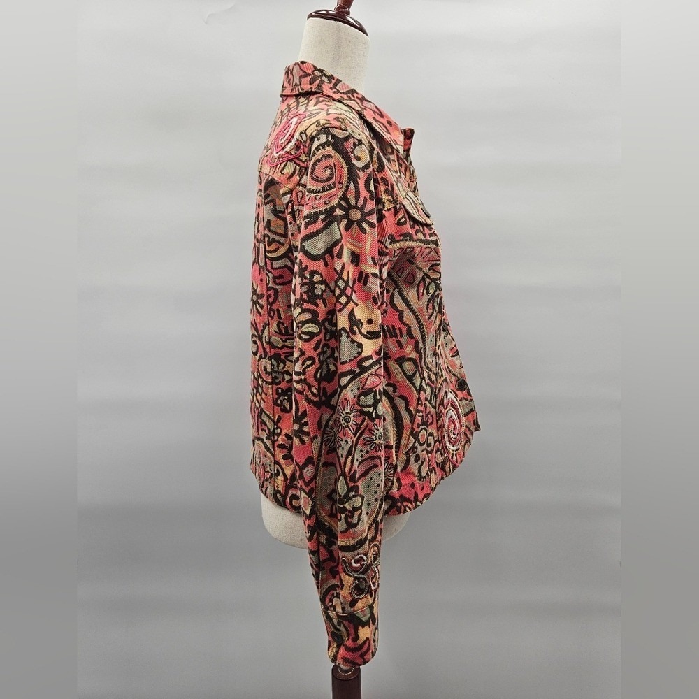 Hearts of Palm Tapestry Jacket Abstract Print Button Down Long Sleeve Blazer - Picture 4 of 12